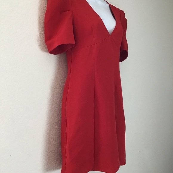 Forever 21 Red Puff Sleeve Mini Dress Short Sleeve V-Neck Party Dress Size Med - Picture 12 of 15
